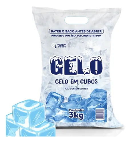 Saco de Gelo Cristalino e Potável – Pacote de 3kg!